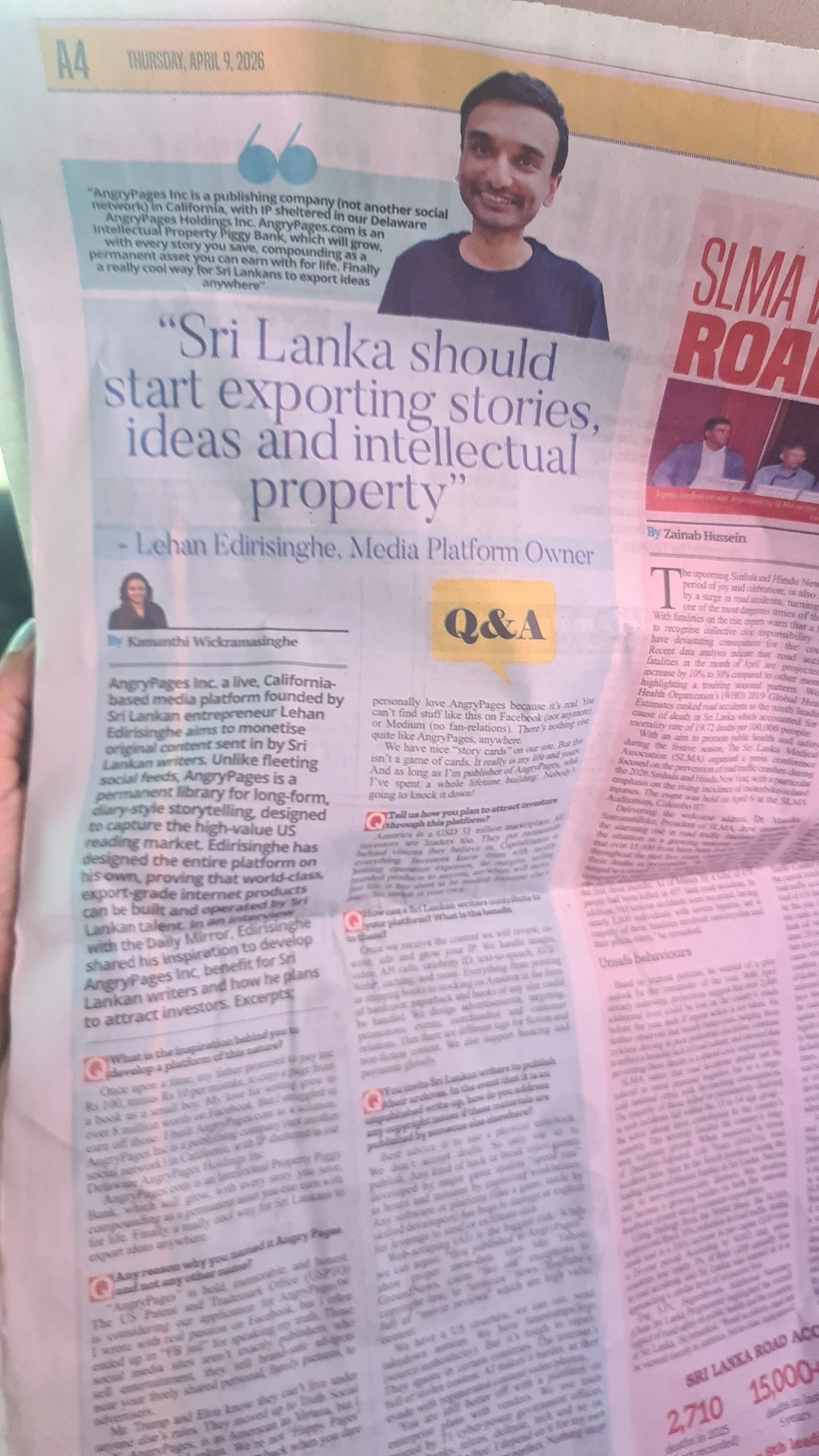 Printed Daily Mirror newspaper page