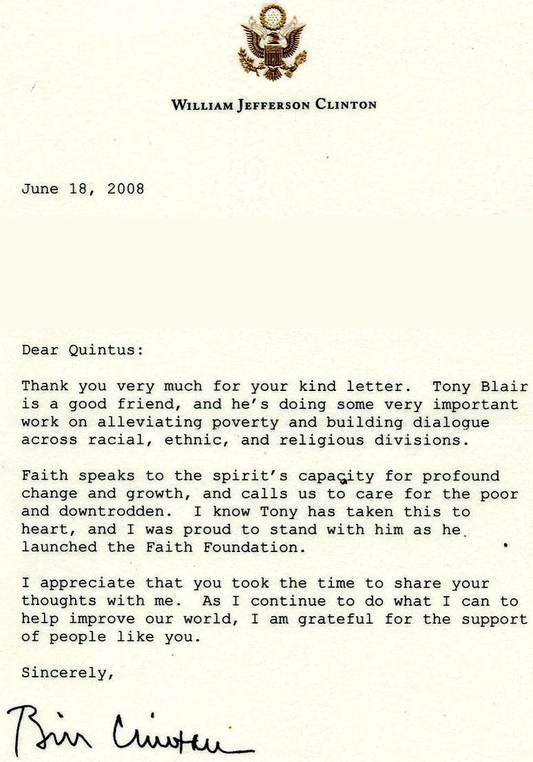 Letter from President Bill Clinton to Quintus Andradi, dated June 18, 2008.